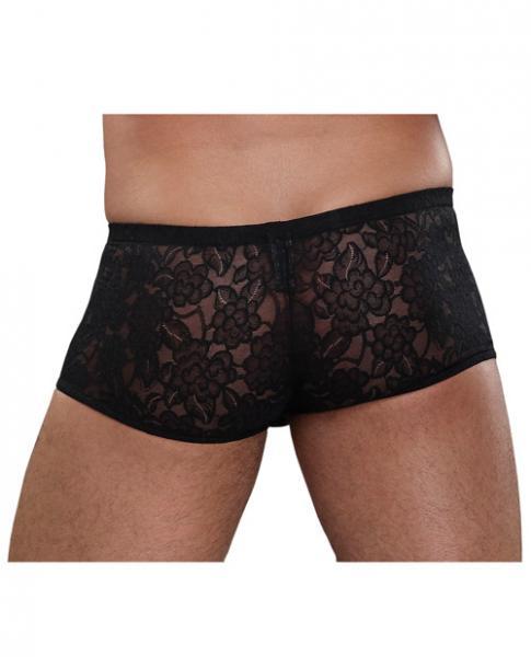 Male Power Stretch Lace Mini Shorts Black Large