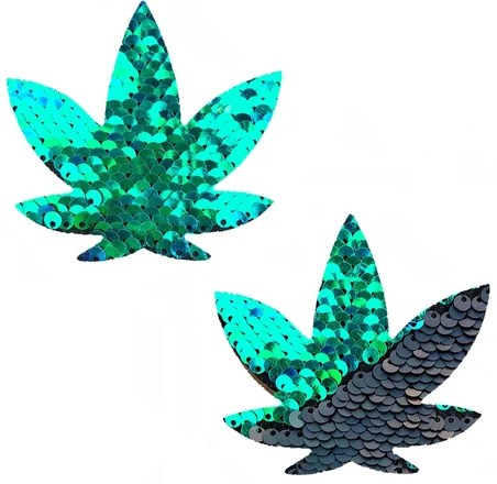 Neva Nude Pasties Pot Leaf Sequin Green To Black